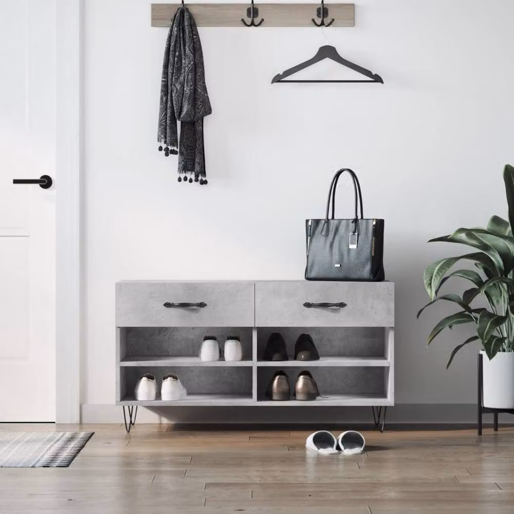 Berkfield Home Industrial Shoe Bench in Concrete Grey, W/D/H: 102 x 35 x 55 cm – 2