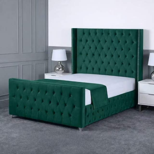 Living Comfort Bedz Executive Luxe Upholstered Velvet Gas Lift Storage Bed in Green, Size: King (180 x 200 cm)