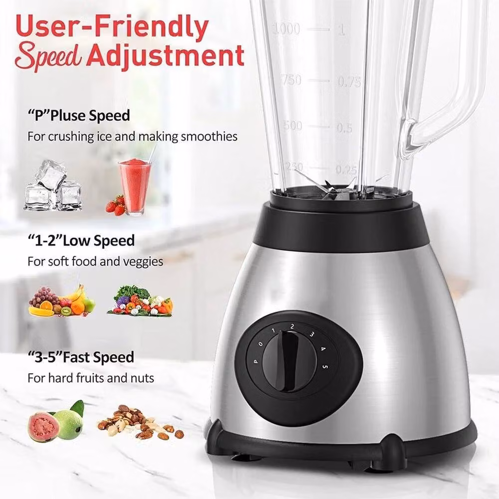 NESTLUNE 1200W Home Kitchen Blender with 5-Speed Dual Cup in Silver, W/D/H: 100 x 15 x 15 cm – 2