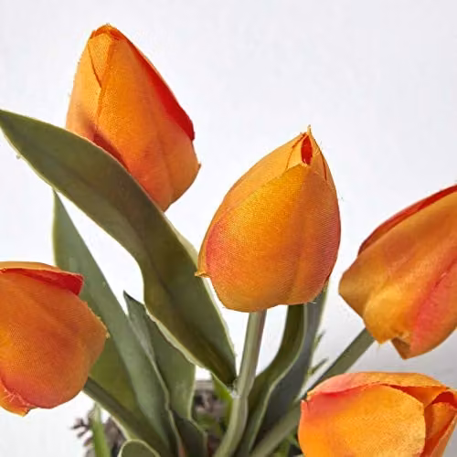 Homescapes Artificial Orange and Red Tulips in a Grey Stone Pot, Height: 27 cm – 3
