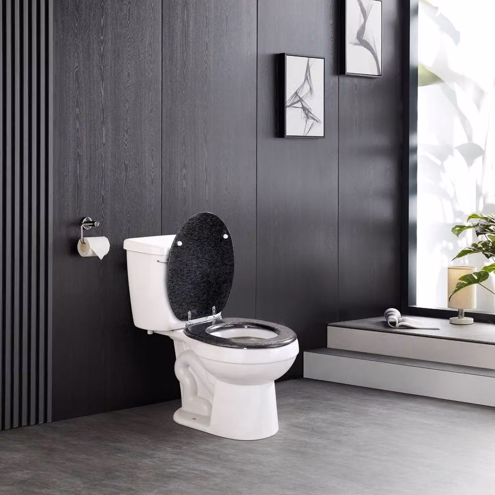 SPOT ON DEALZ Black Oval MDF Glitter Coating Toilet Seat, 45.72 cm – 6