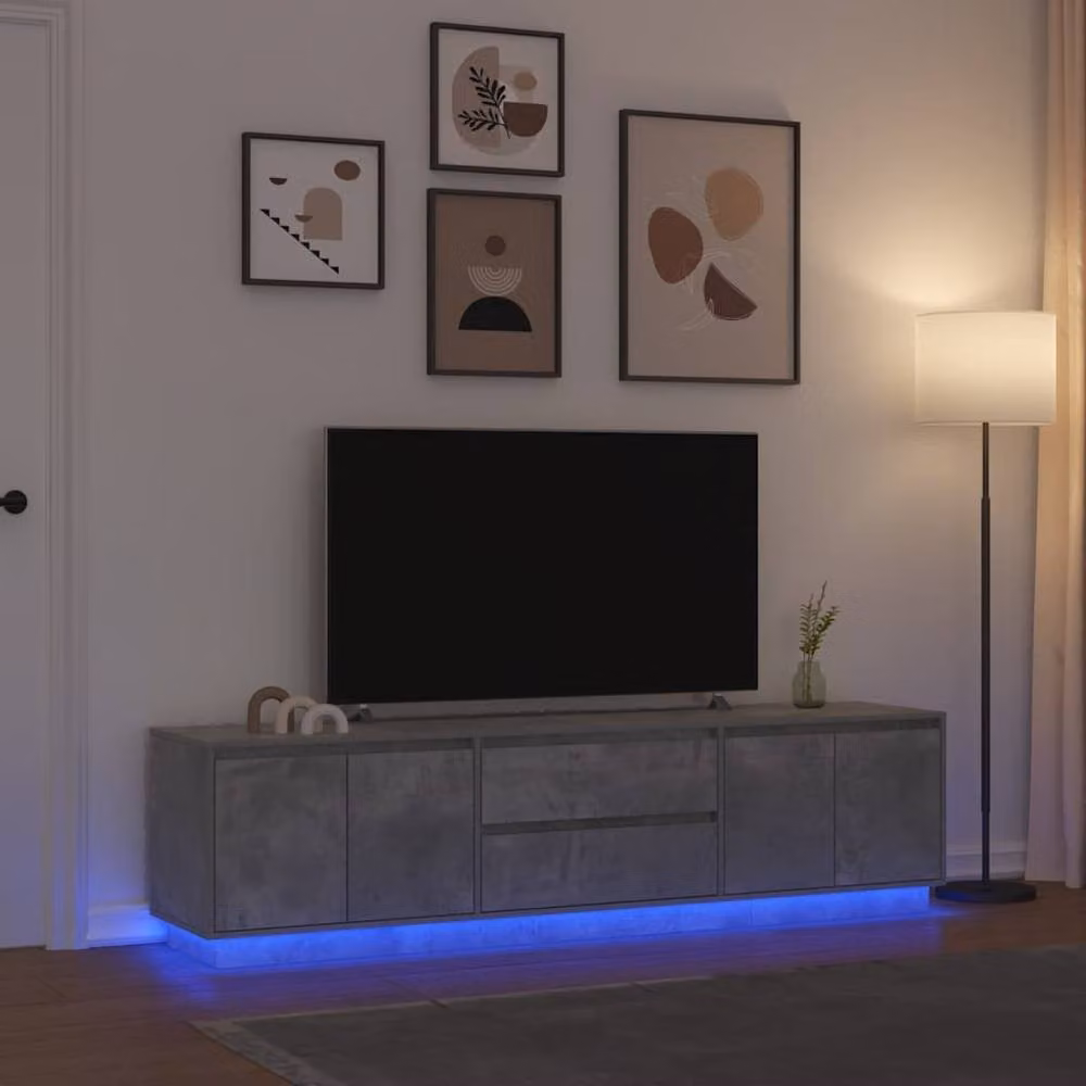 Berkfield Home Modern TV Cabinet with LED Lights in Concrete Grey, W/D/H: 193.5 x 41 x 50 cm – 2