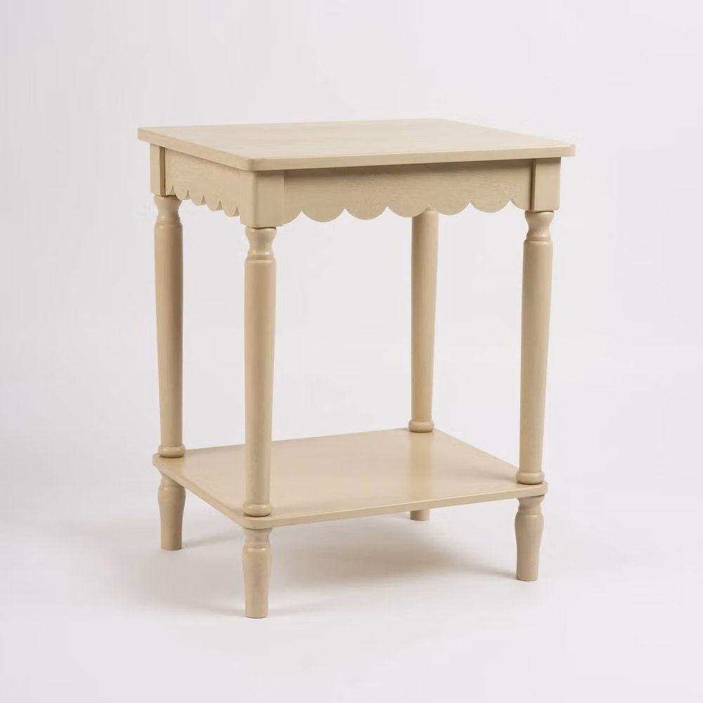 Scottish Everlastings Ltd Warm Stone Scalloped Edge Wood Side Table in Beige and Sand, W: 38.0 cm, D: 38.0 cm, H: 58.0 cm – 2