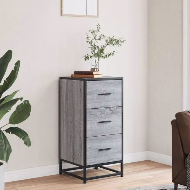 Berkfield Home Grey Sonoma Industrial Sideboard in Engineered Wood and Metal, W/D/H: 35 x 35 x 76 cm