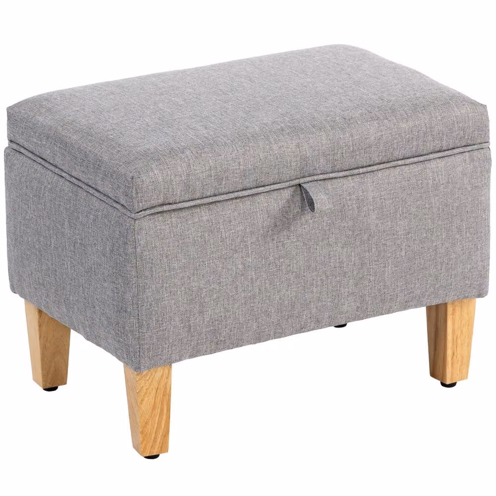 Wyld Haus Tonale Compact Linen Storage Ottoman in Light Grey with Natural Wooden Legs, W: 76.7 cm, D: 36 cm, H: 33 cm – 2