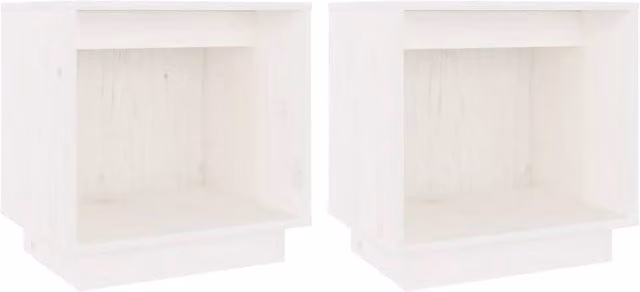 Berkfield Home Set of 2 White Solid Wood Pine Bedside Cabinets W/D/H: 40 x 30 x 40 cm