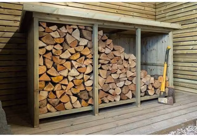 Buttercup Farm Billington Large Timber Log Store in Brown, W: 227 cm, D: 96 cm, H: 123 cm