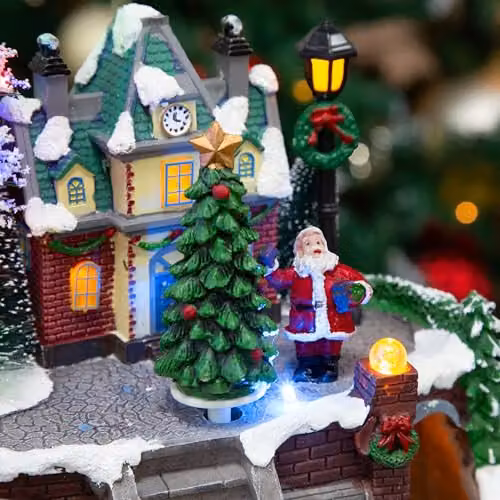 The Christmas Workshop 70840 Animated Musical Village Christmas Decoration with Multi-Coloured LED Lights and 8 Classic Christmas Songs, W/D/H: 24 x 20 x 20 cm – 3