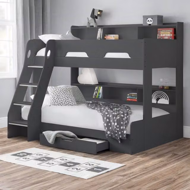 Julian Bowen Orion Triple Sleeper Bunk Bed in Black or Grey, W: 90 cm x L: 190 cm – 1