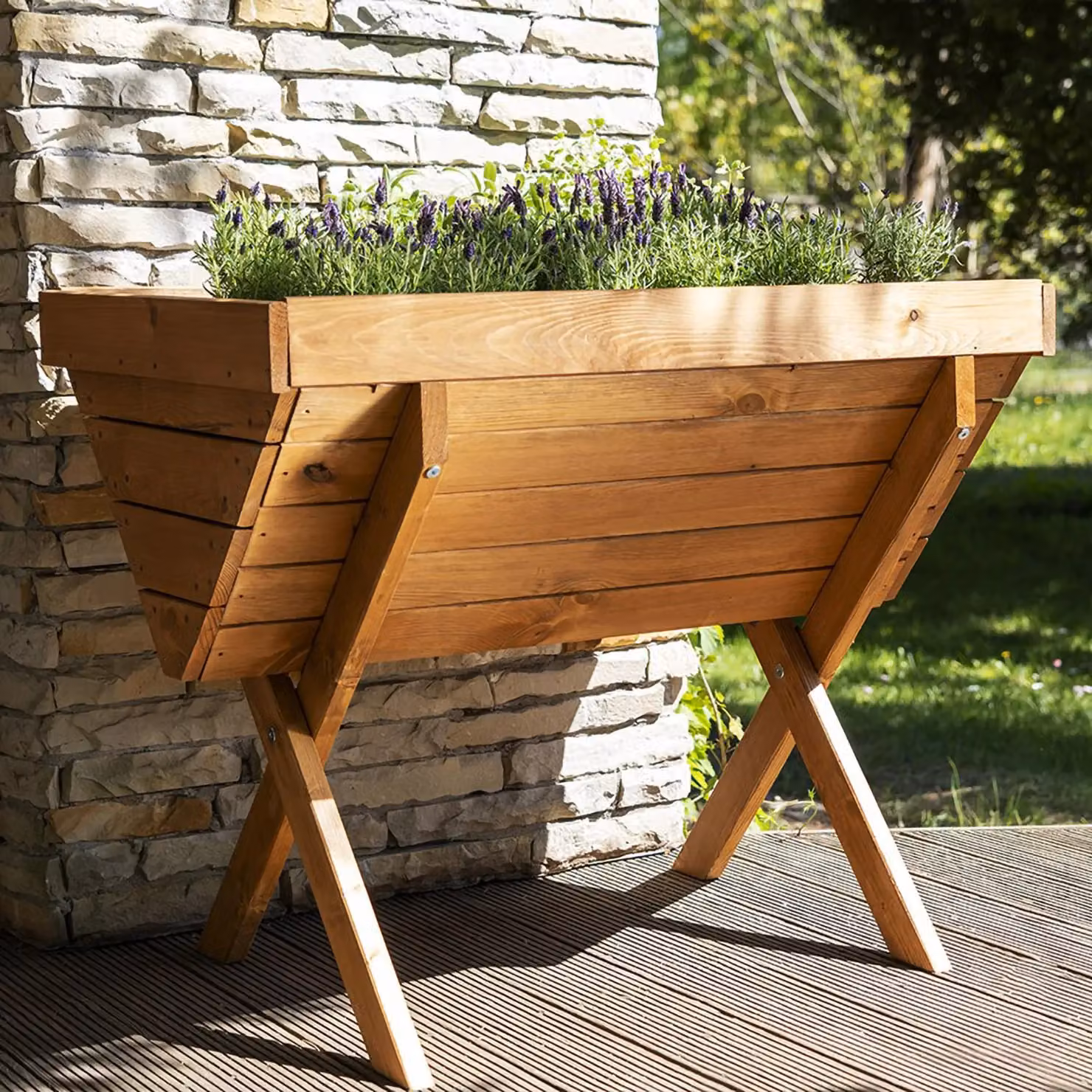 Primrose Brown Wooden Raised Vegetable Trug Style Planter on Stand with 574 Litre Capacity – 3
