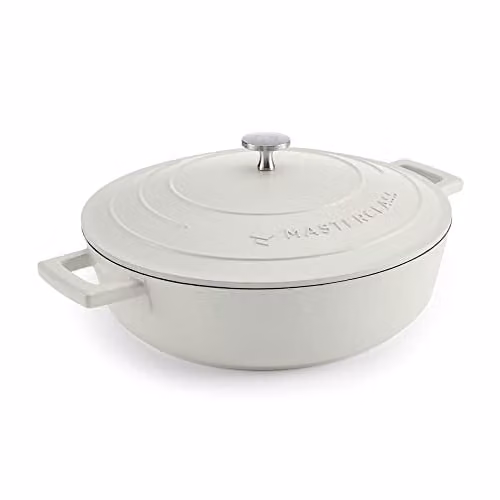 MasterClass Shallow Casserole Dish with Lid, Non-Stick Aluminium and Stainless Steel, 4L, Cream – 1