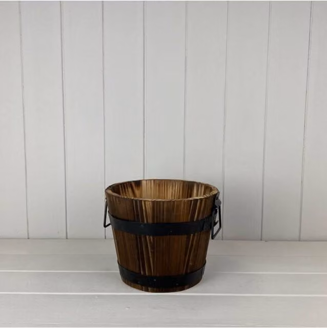 KDMD Brown Wooden Barrel with 2 Metal Bands and Handles