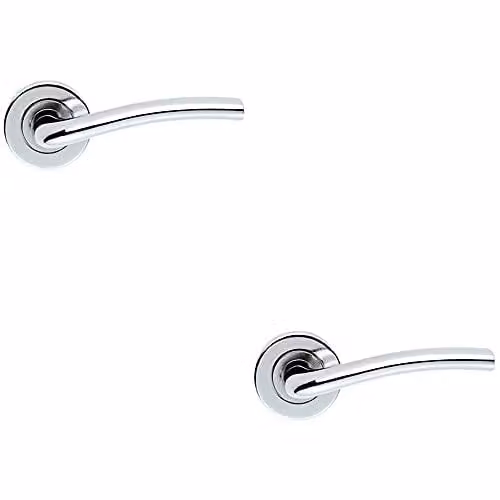 Loops Pair of Raised Lever Door Handles with Smooth Edges and Concealed Fix Round Rose in Polished Chrome