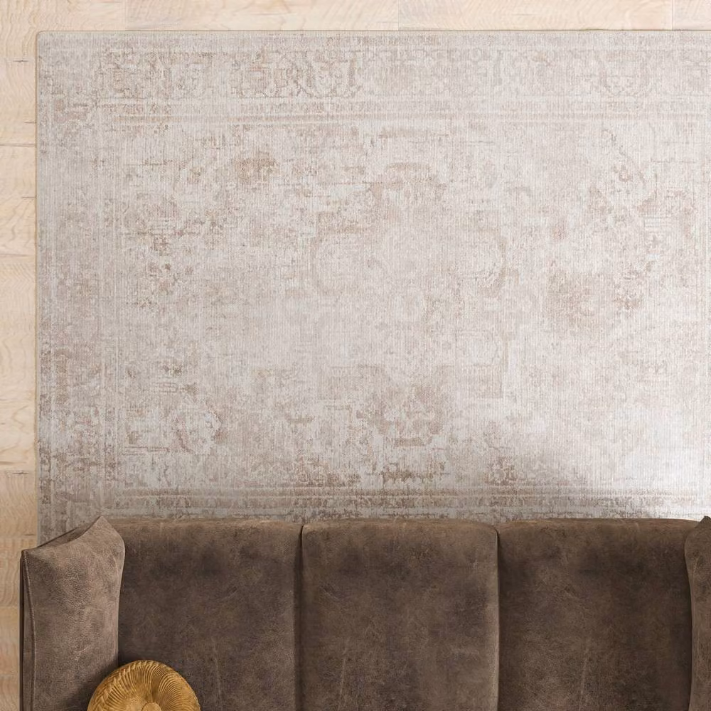 Kukoon Distressed Beige Soft Chenille Washable Living Room Area Rug W: 280 cm, D: 380 cm – 2