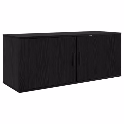 vidaXL Modern Wall-Mounted TV Cabinet Set of 2 in Black Matt MDF and Wood – 2
