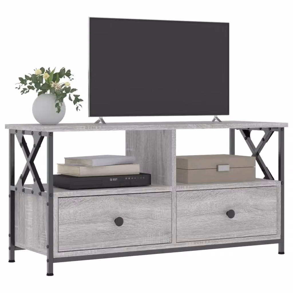Berkfield Home Grey Sonoma TV Cabinet in Engineered Wood and Iron, W/D/H: 90 x 33 x 45 cm – 3