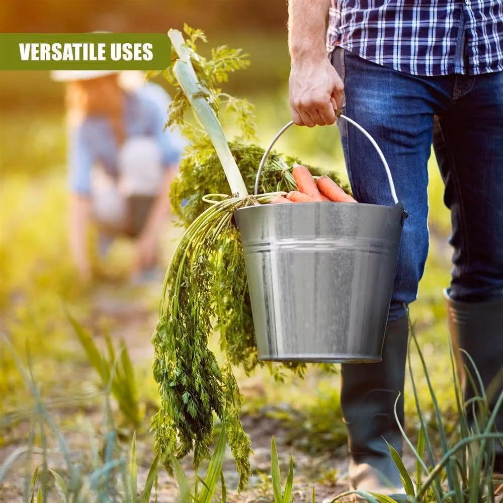 NESTLUNE Metal Bucket Garden Planter with Wooden Handle in Silver, H 100 cm x W 15 cm x D 15 cm – 3