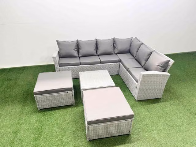 Fimous Garden 8 Seater PE Rattan Outdoor Furniture Set in Light Grey