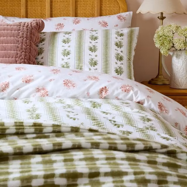 Laura Ashley Pensham Stripe Cotton Housewife Pillowcases, Sage and Pink