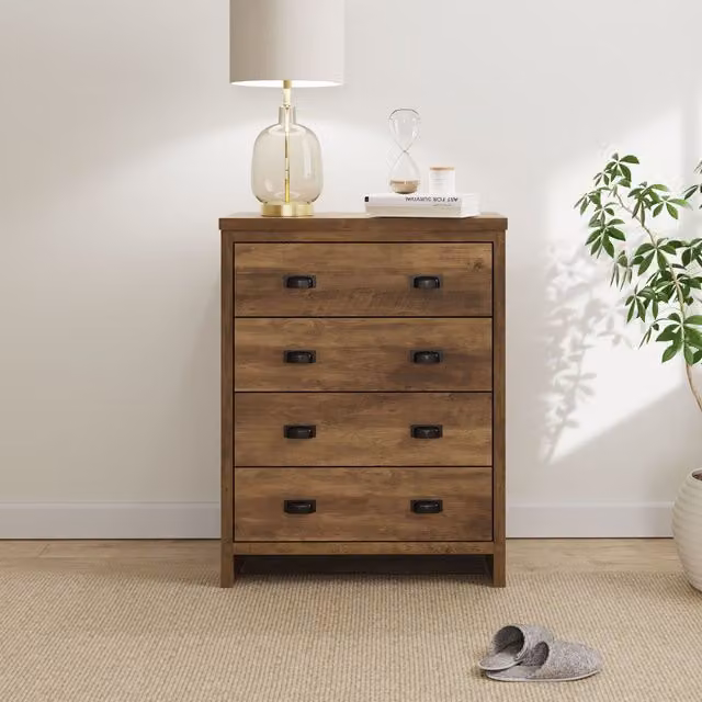 GFW Boston 4 Drawer Chest of Drawers in Wild Oak and Brown Industrial Style