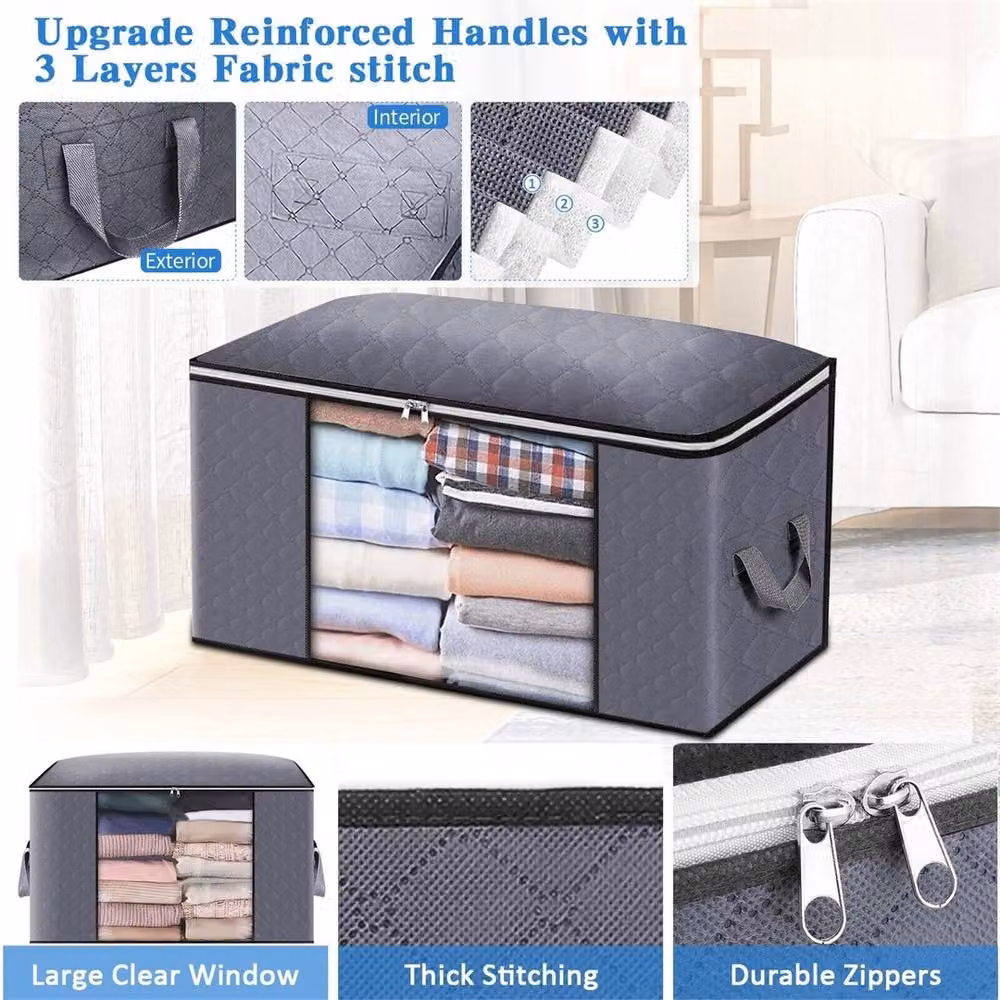 Nordara 4-Piece Underbed Clothes Storage Bags with Handles in Grey – 5
