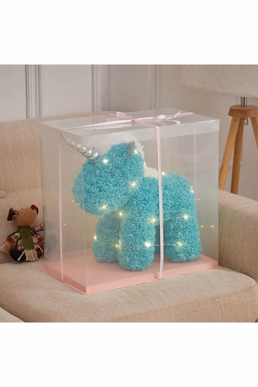 Living and Home Blue Rose Unicorn Gift with LED Light and Gift Box, 36 cm – 2