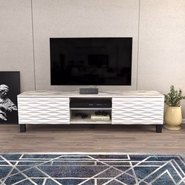 Decorotika Lukas TV Unit in White Marble Effect and White for TVs up to 60"
