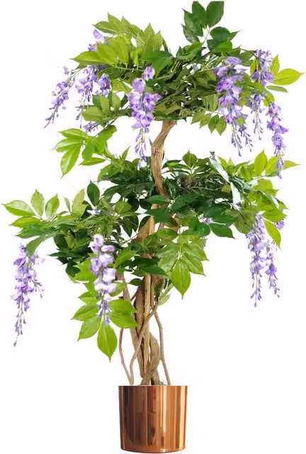 Leaf 110cm Artificial Purple Blossom Tree with Copper Metal Planter in Green