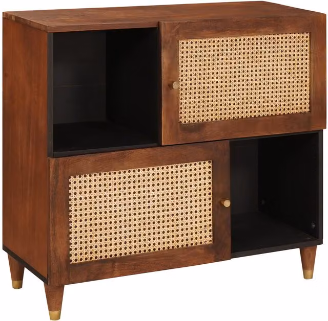 Berkfield Brown Mango Wood and Cane Media Storage Cabinet