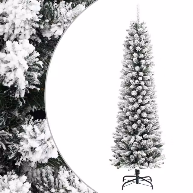 Berkfield Home Artificial Slim Flocked Snow Christmas Tree in White, Height: 210 cm – 1