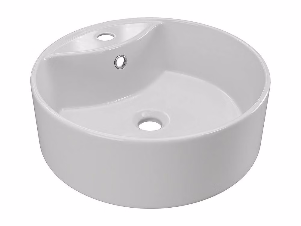 Vente-unique Wall-Mounted Bathroom Unit with Round Basin in Light Oak and White – 3