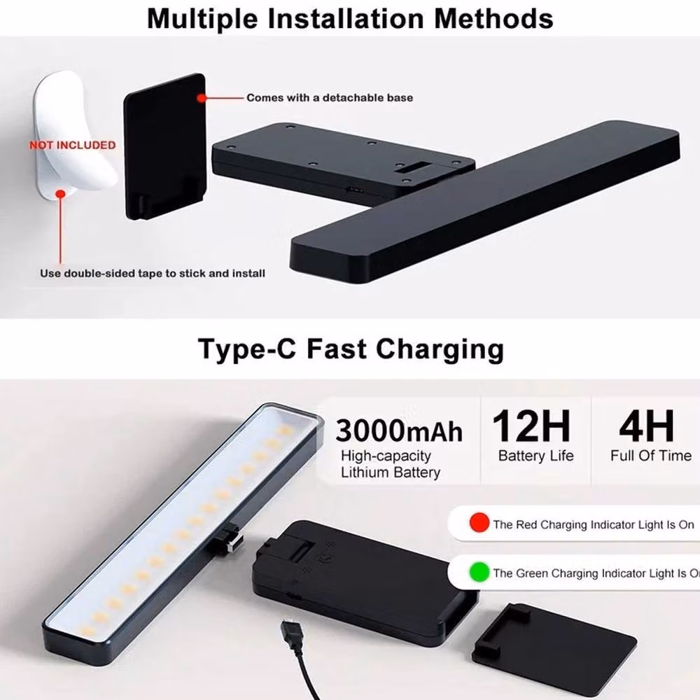 VOGREX Set of 2 Black Wireless Rechargeable Wall Picture Lights with Remote Control and Timer – 5