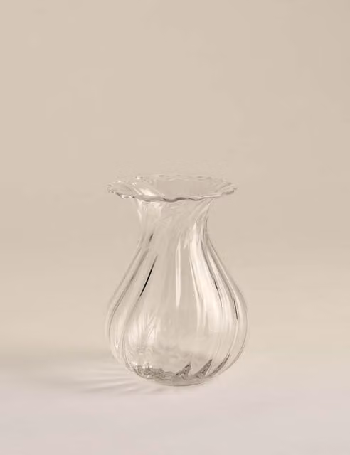 M&S Small Fluted Glass Bouquet Vase, Transparent