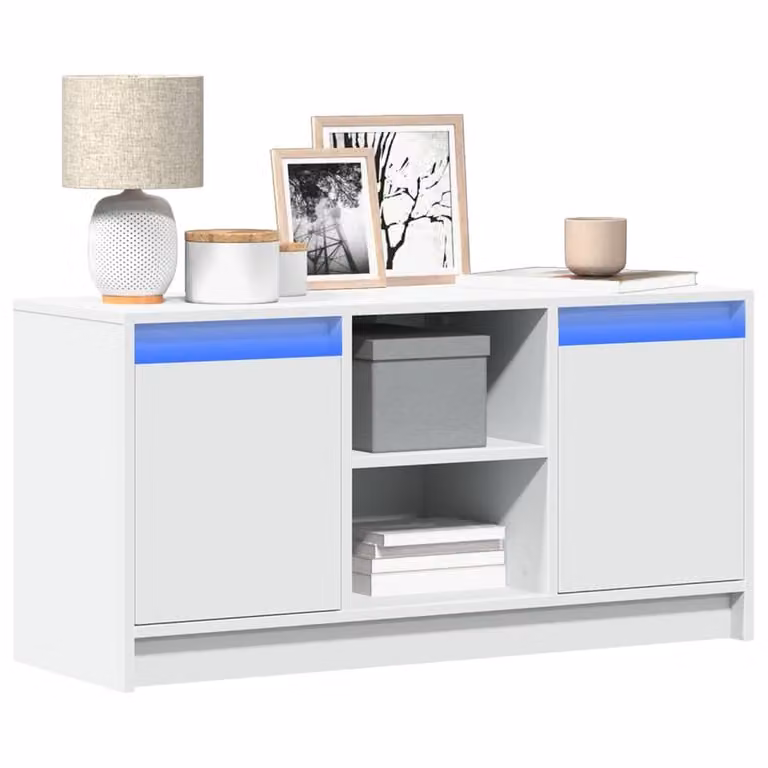 Berkfield Home Modern White LED TV Cabinet in Engineered Wood, W/D/H: 100 x 34 x 50 cm