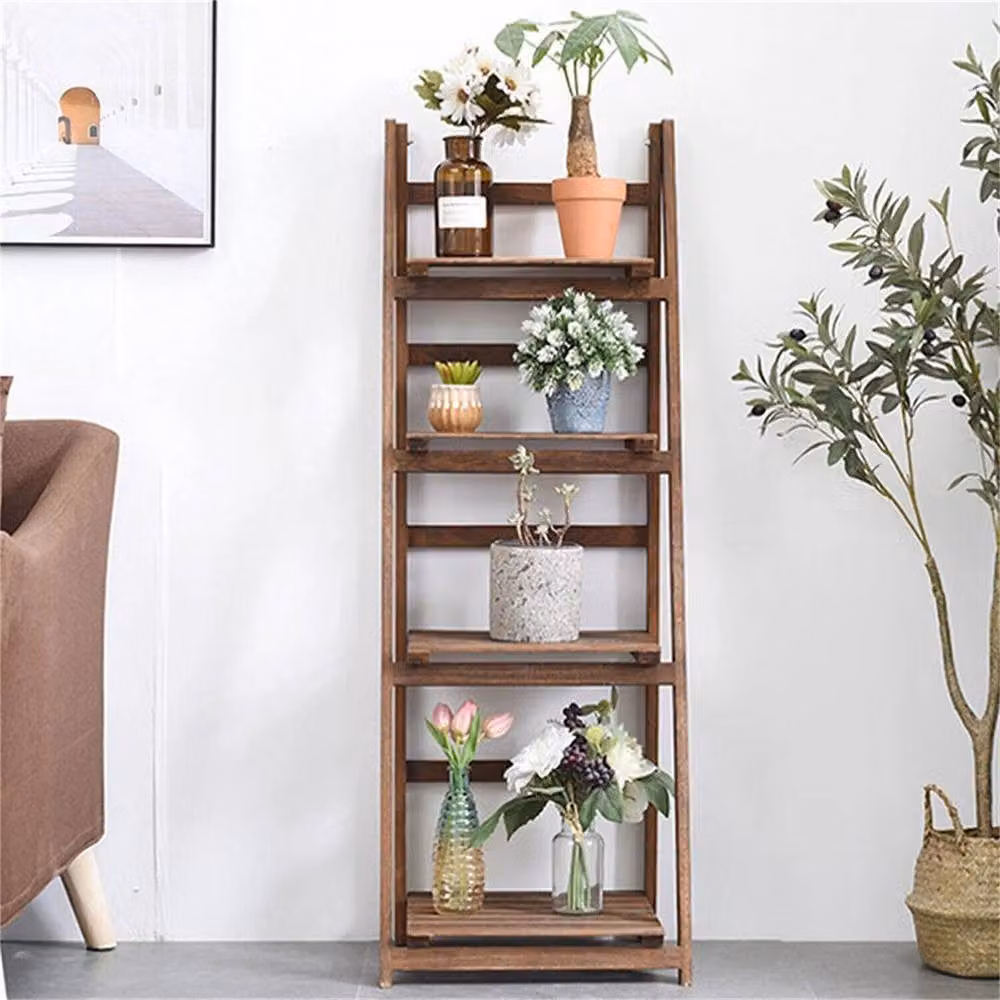 Kelvenix 4 Tier Foldable Wooden Ladder Storage Rack in Brown – 4