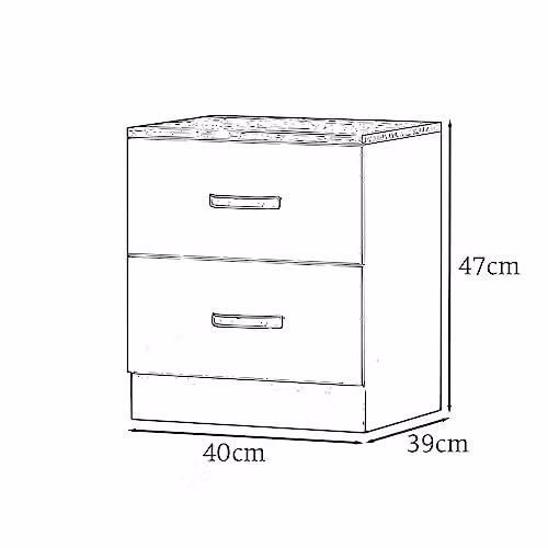 FWStyle Matt Grey 2 Drawer Bedside Table with Chrome Handles W: 47 cm, D: 40 cm, H: 39 cm – 3