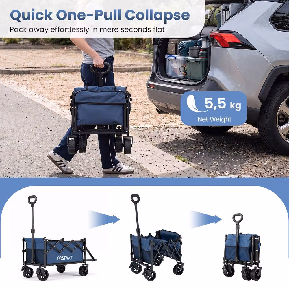 Costway Foldable Transport Trolley with All-Terrain Wheels, Blue – 10