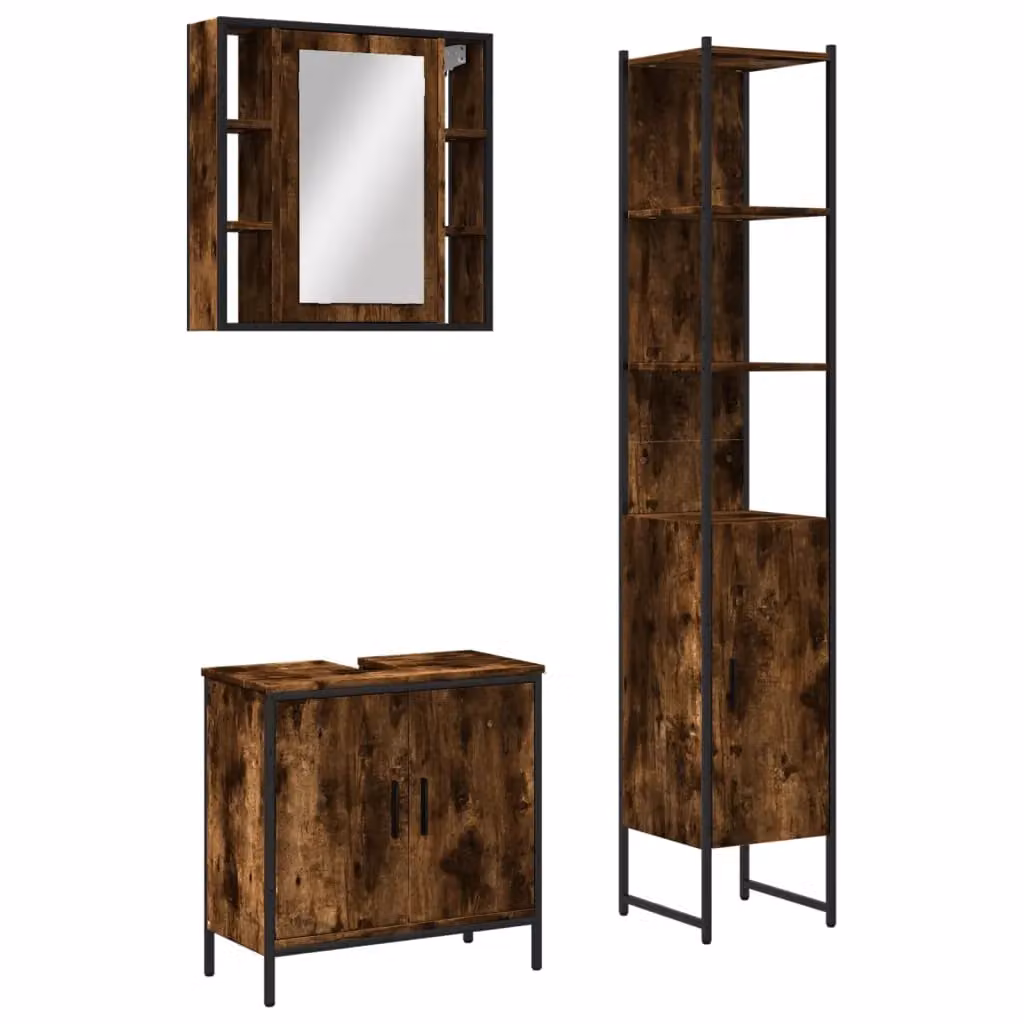 Berkfield Home 3 Piece Smoked Oak Bathroom Cabinet Set in Brown – 2