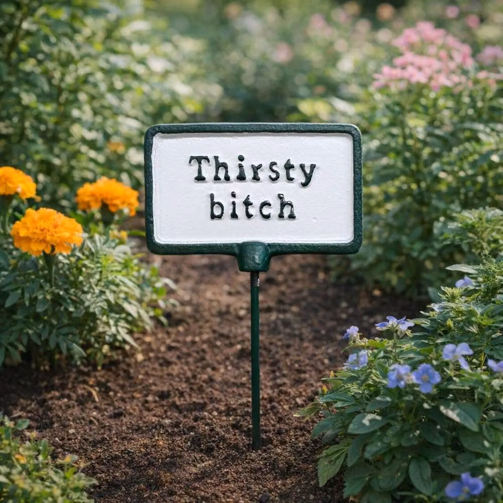 Gifts Direct 2 U Thirsty Bitch Metal Garden Stake Plant Sign in Green and White – 2