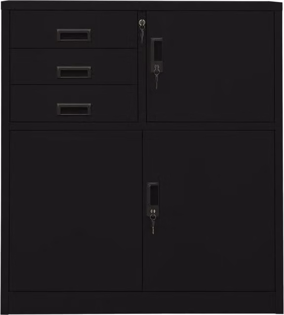Berkfield Home Office Steel Cabinet in Black, W/D/H: 90 x 40 x 102 cm