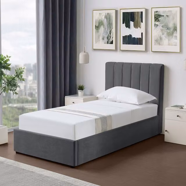 Artemis Home Evelynne Upholstered Single Ottoman Bed Frame with Storage, Dark Grey, W/D/H: 90 x 190 cm