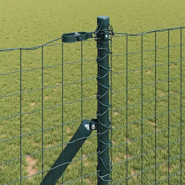Berkfield Home Set of 13 Green Metal Round Fence Posts