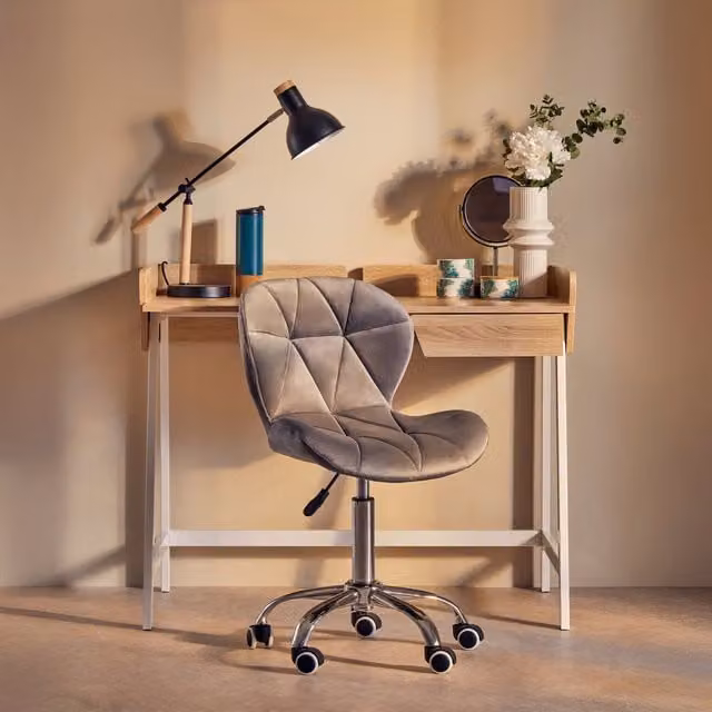 Interiors by Premier Orsina Velvet Quilted Swivel Task Chair in Silver or Grey – 1