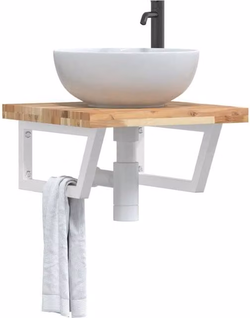 Berkfield Home Wall Mounted Basin Shelf in Brown Steel and Solid Acacia Wood