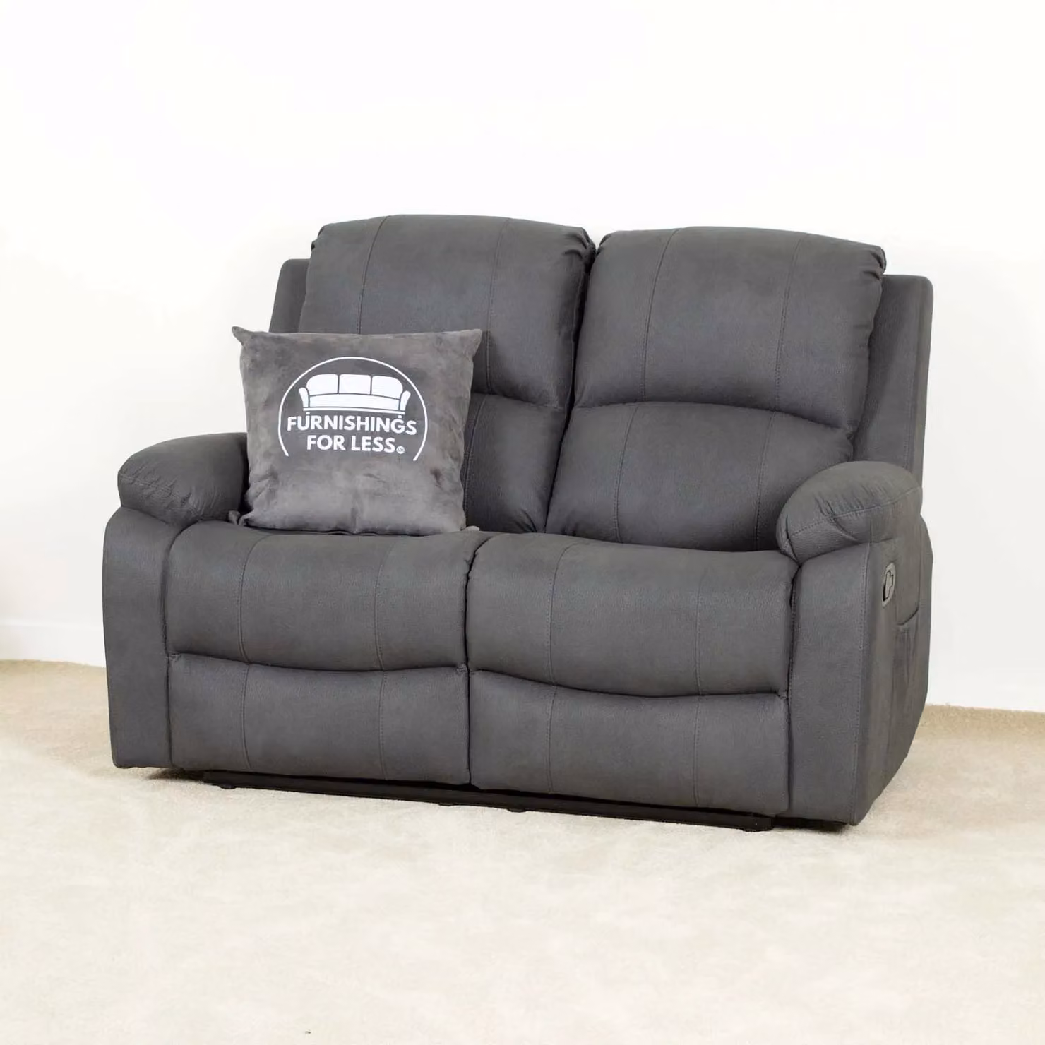 Furnishings For Less UK Alaska Grey Suede Fabric Sofa Set with 3 Seater and 2 Seater Manual Reclining High Back Sofas – 2