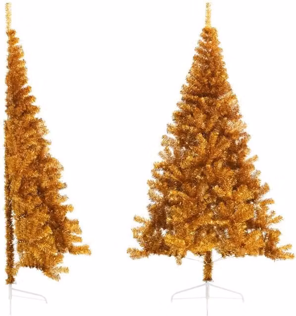 Berkfield Home Artificial Half Christmas Tree with Stand, Gold, Height: 240 cm