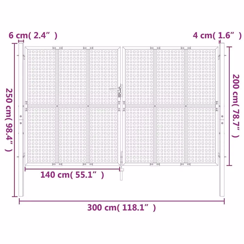 Berkfield Home Steel Wire Mesh Garden Gate in Anthracite, W: 300 cm, H: 250 cm – 4