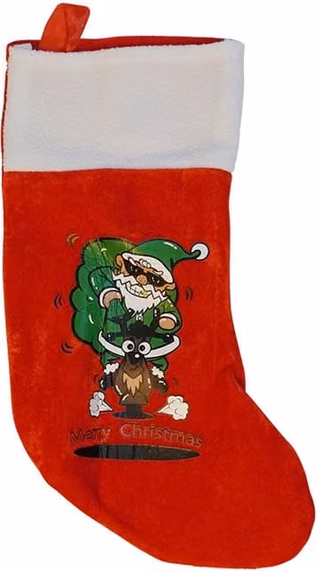 Neel Blue Red Velvet Christmas Stocking with Cartoon Santa and Reindeer Design – 1