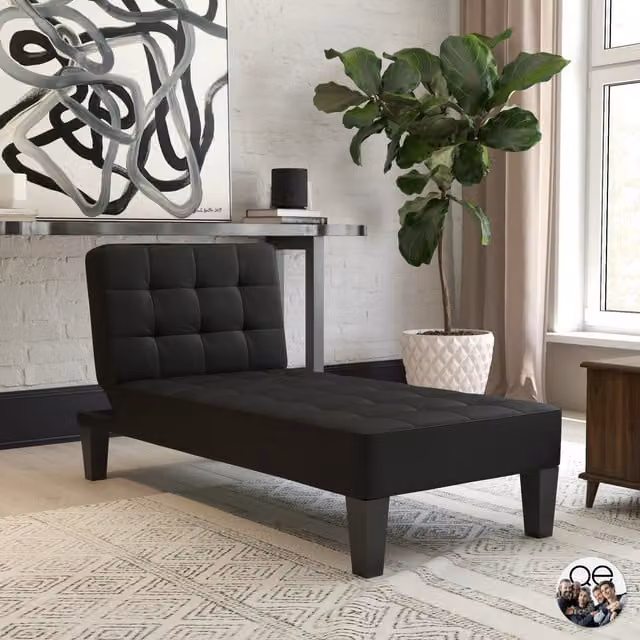Dorel Home Adalynn Modern Upholstered Chaise Lounger in Black Faux Leather