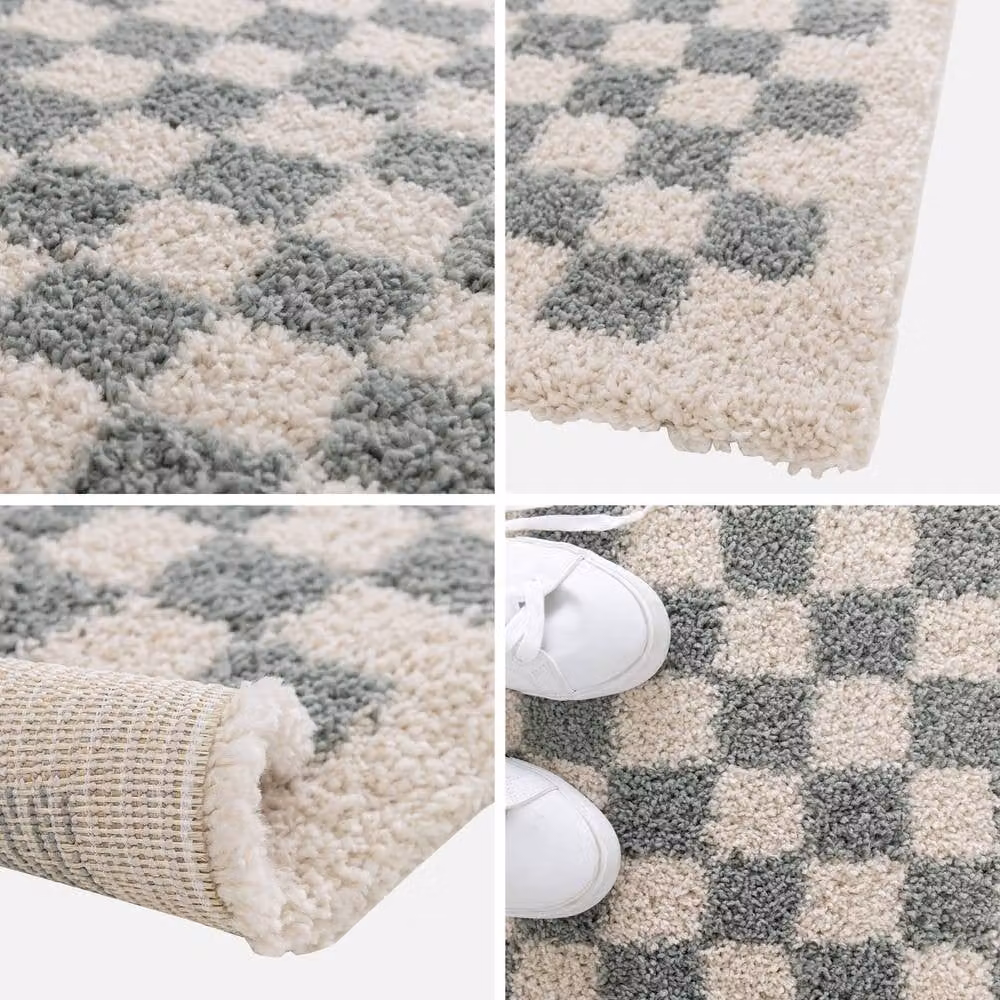 sweeek Checkerboard Modern Interior Rug in Blue and Beige, W/D/H: 170 x 120 cm – 2